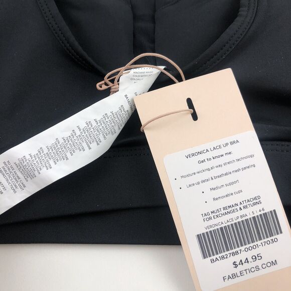 NWT Fabletics Veronica Black Lace UP Padded Sports Bra Women's Small - Picture 6 of 7